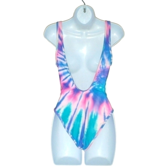 Barbie pastel pink blue white tie dye open back one piece swim suit small‍‍‍‍﻿﻿﻿ - Picture 2 of 2